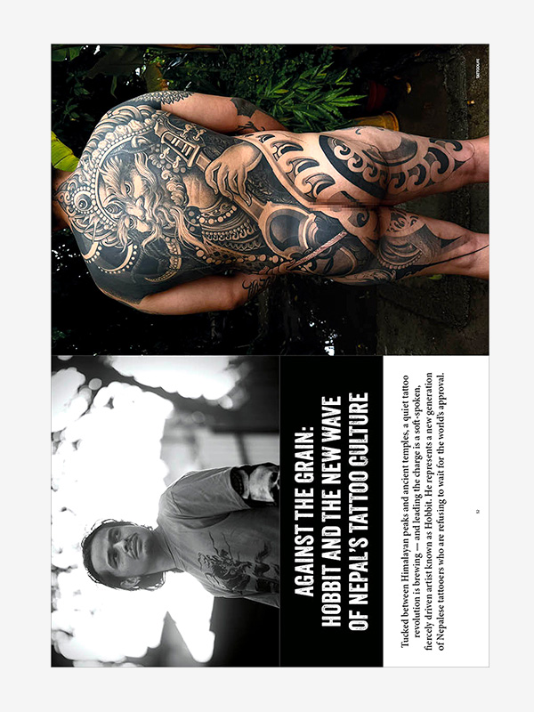 Tattoo revolution in the Himalayas with Hobbit and his dark Nepali traditional style.